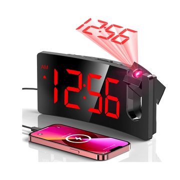 Projection Alarm Clock: Rotatable Projector, USB Charger, HD LED Display