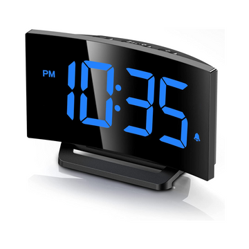 Curved LED Digital Alarm Clock: Modern Design, Brightness Control, Multiple Alarms