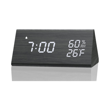 Wooden LED Alarm Clock: Time Display, 3 Alarms, Humidity & Temperature