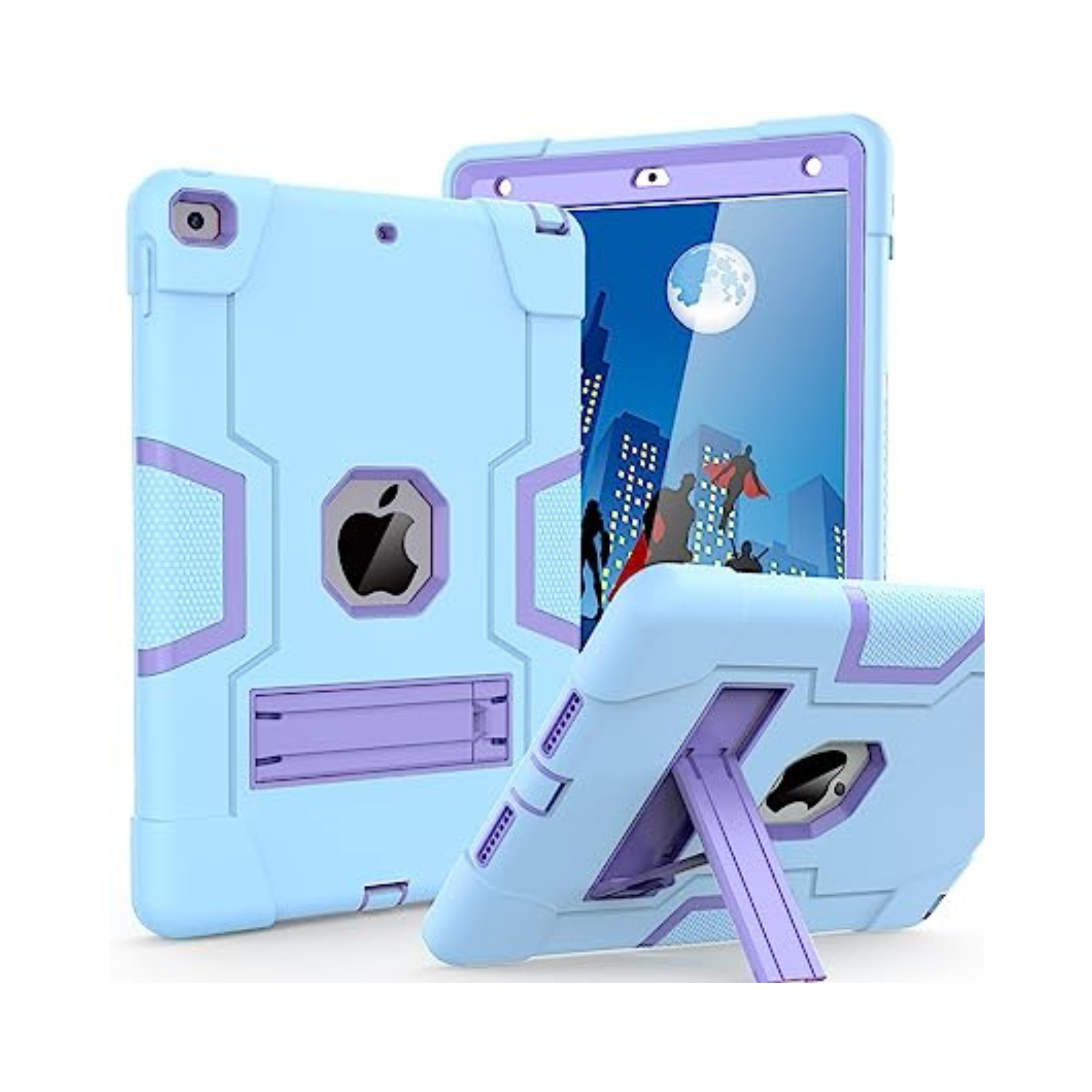 Cantis Case for iPad 9th/8th/7th Generation - Slim Shockproof Rugged Protective Case with Built-in Stand, Sky Blue+Purple