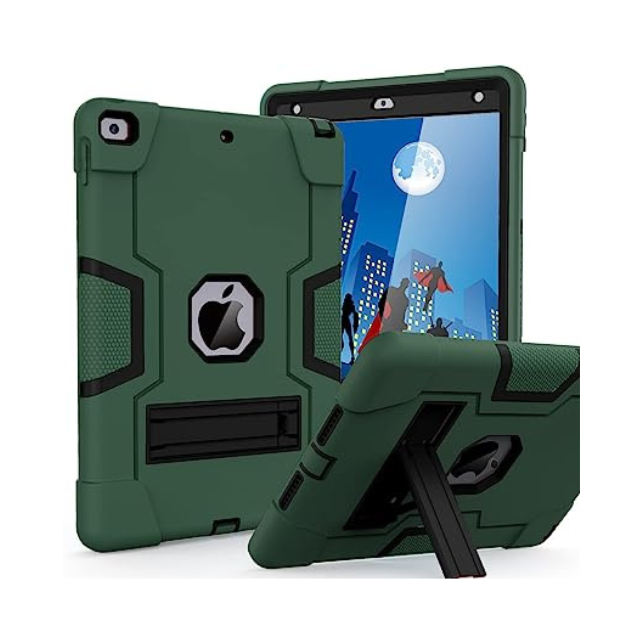 Cantis Case for iPad 9th/8th/7th Generation - Slim Shockproof Rugged Protective Case with Built-in Stand, Alpine Green+Black