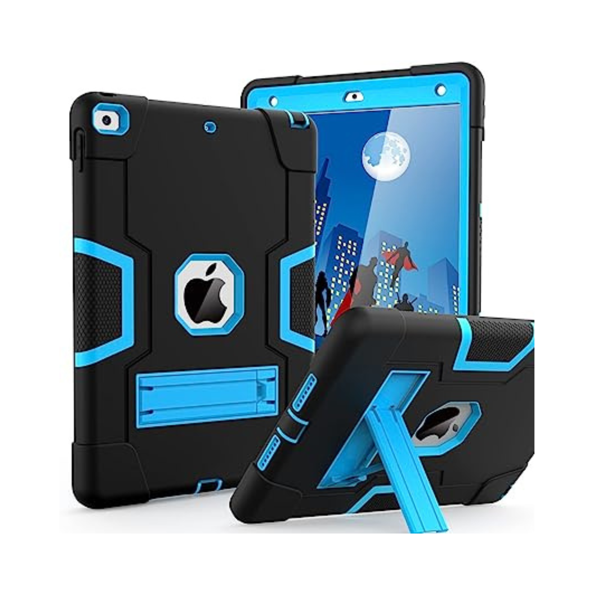 Cantis Case for iPad 9th/8th/7th Generation - Slim Shockproof Rugged Protective Case with Built-in Stand, Black+Blue