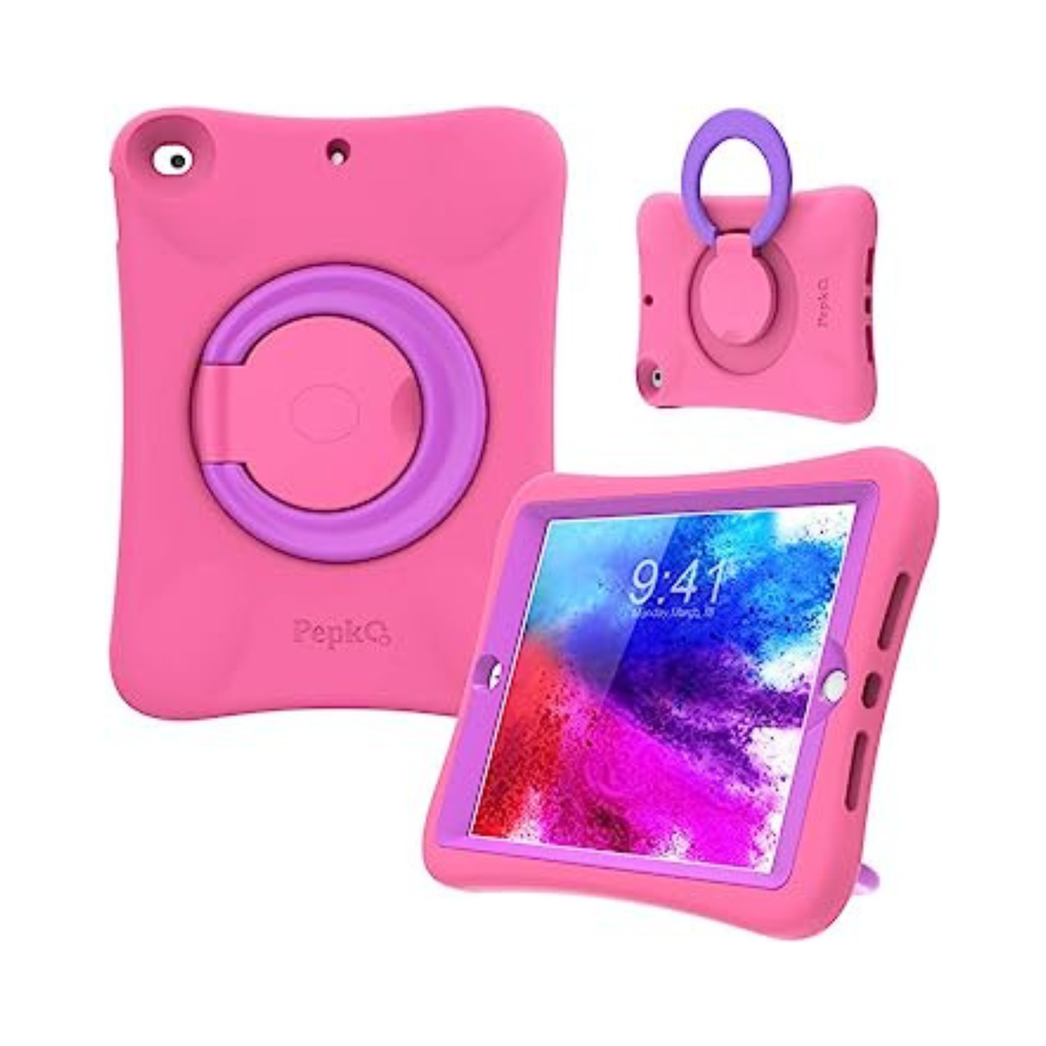 PEPKOO Kids Case for iPad 9th/8th/7th Generation 10.2 inch - Lightweight Shockproof, Folding Handle Stand, Pink Purple