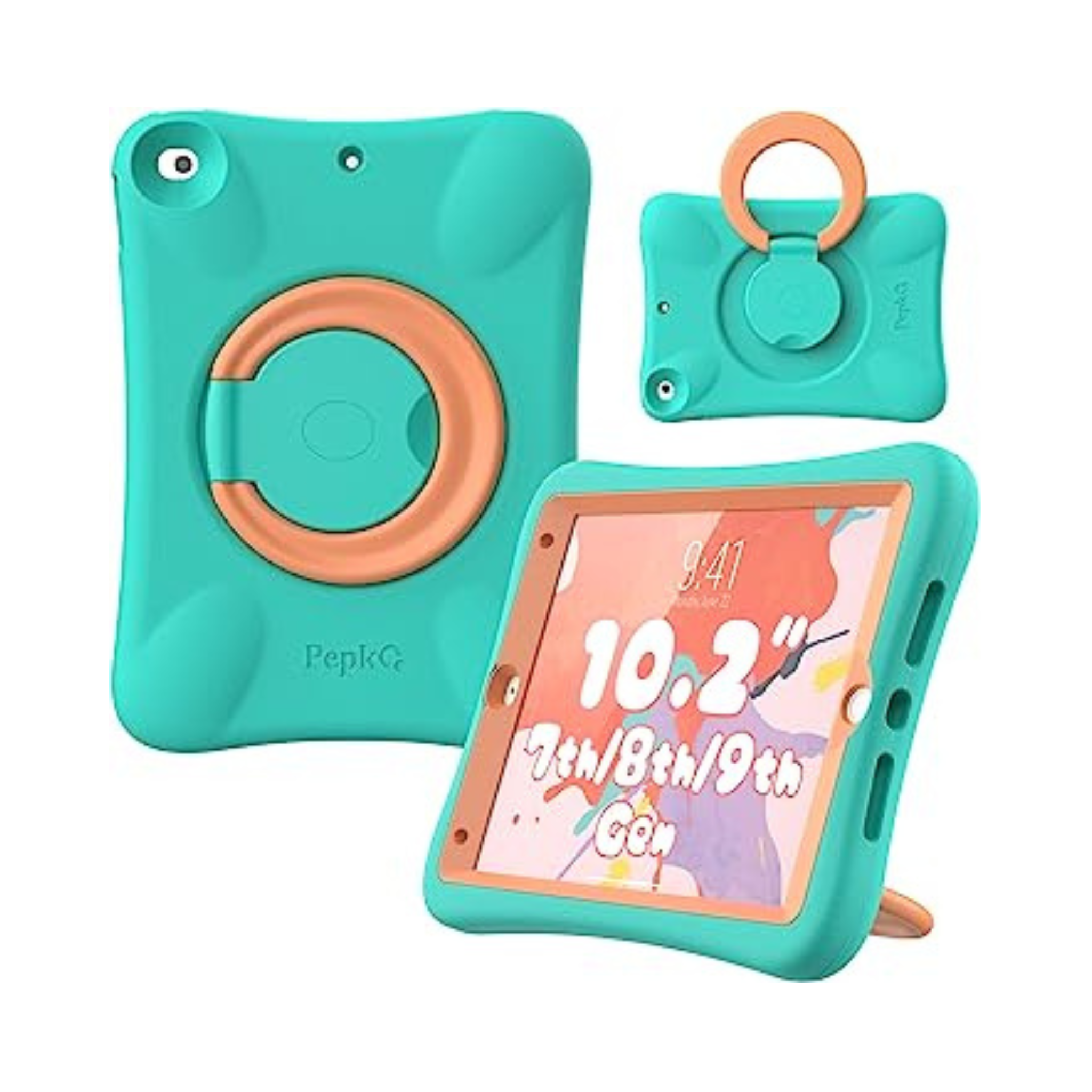 PEPKOO Kids Case for iPad 9th/8th/7th Generation 10.2 inch - Lightweight Shockproof, Folding Handle Stand, Mint