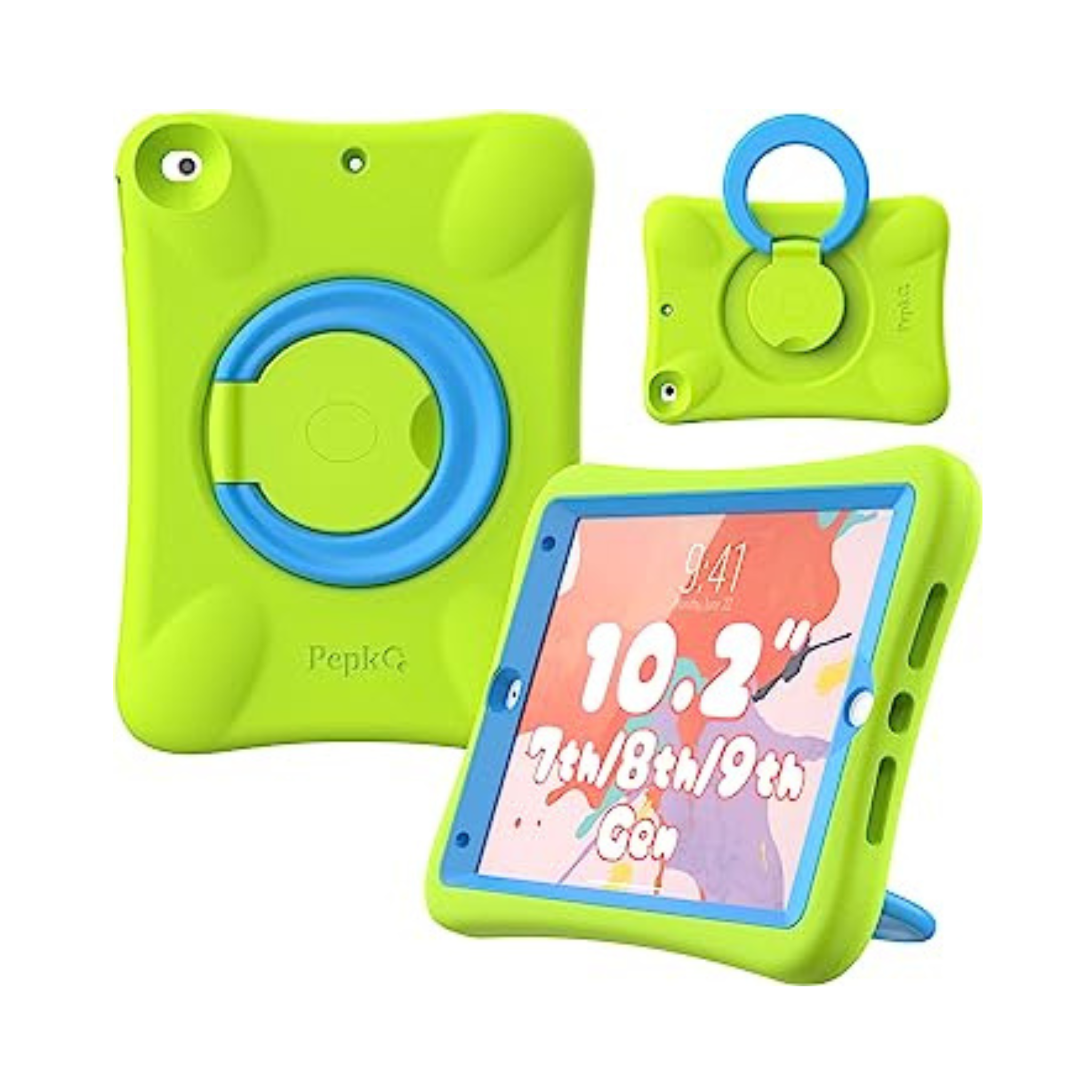 PEPKOO Kids Case for iPad 9th/8th/7th Generation 10.2 inch - Lightweight Shockproof, Folding Handle Stand, Green