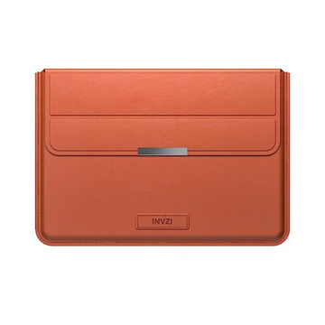 INVZI MacBook Sleeve - Vegan Leather - MacBook Pro M1/Max - Compact Design with Invisible Stand (Saddle Brown)