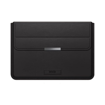 INVZI MacBook Sleeve - Vegan Leather - MacBook Pro M1/Max - Compact Design with Invisible Stand (Black)