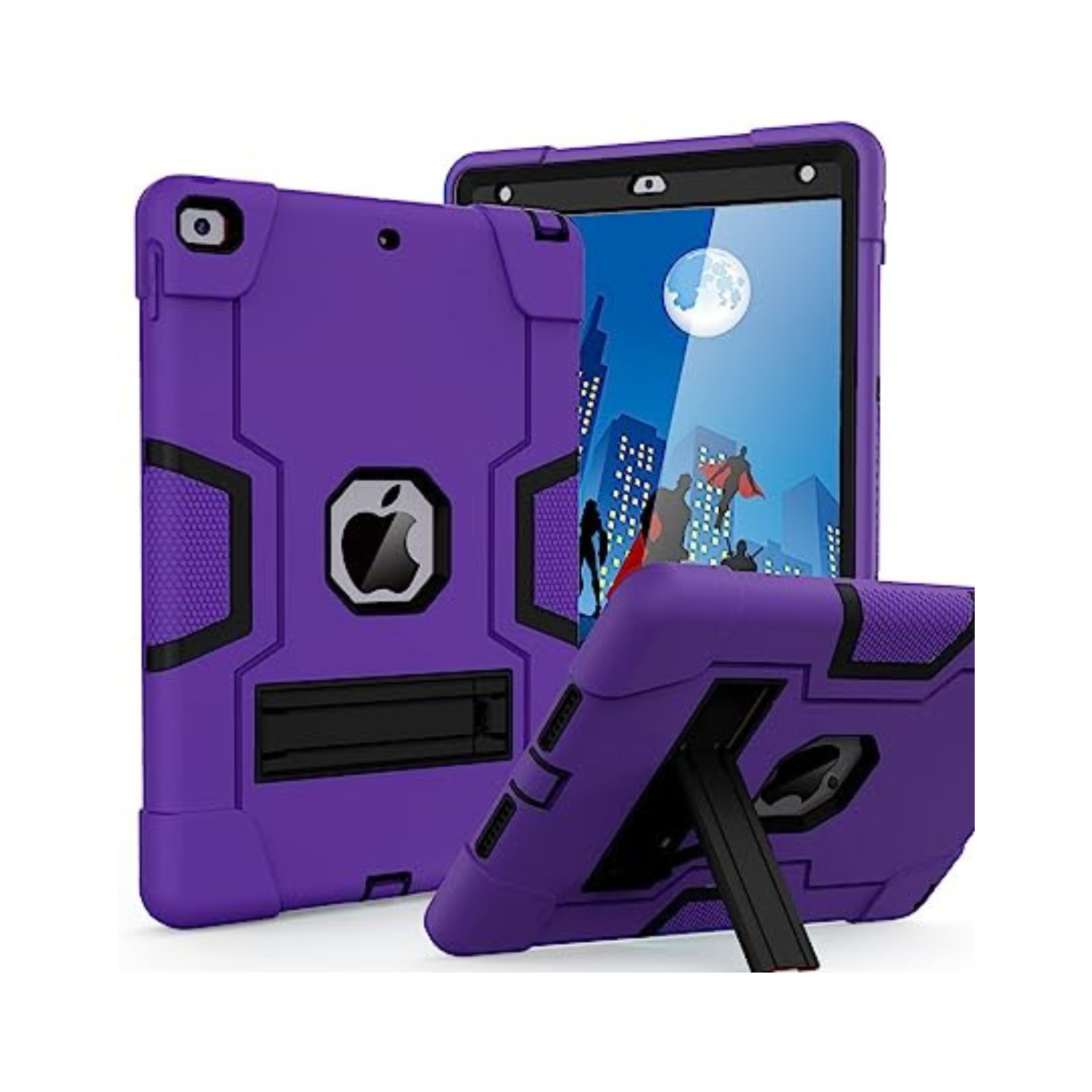 Cantis Case for iPad 9th/8th/7th Generation - Slim Shockproof Rugged Protective Case with Built-in Stand, Dark Purple+Black