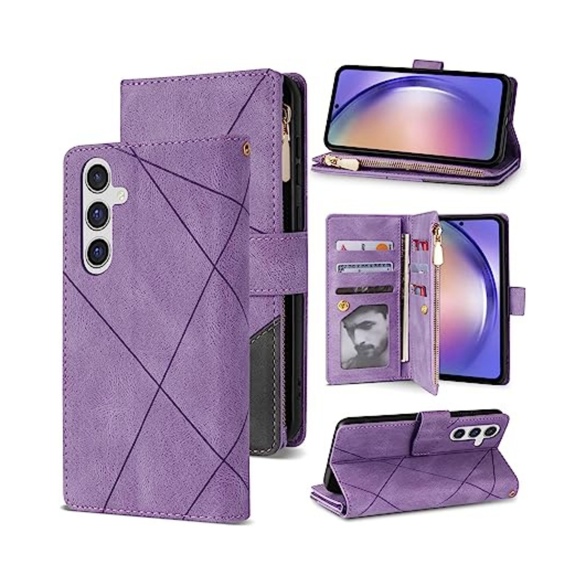 Neiye Samsung Galaxy A54 5G Wallet Case with RFID Blocking, Zipper, and Kickstand (Purple)