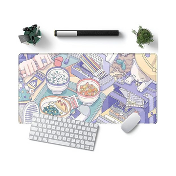 Anime Ramen Mouse Desk Pad - XL Cute Purple Cat Extra Large Mouse Pad