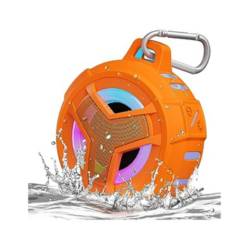 Portable Bluetooth Shower Speaker with LED Light - Waterproof, Floating, True Wireless Stereo - Orange